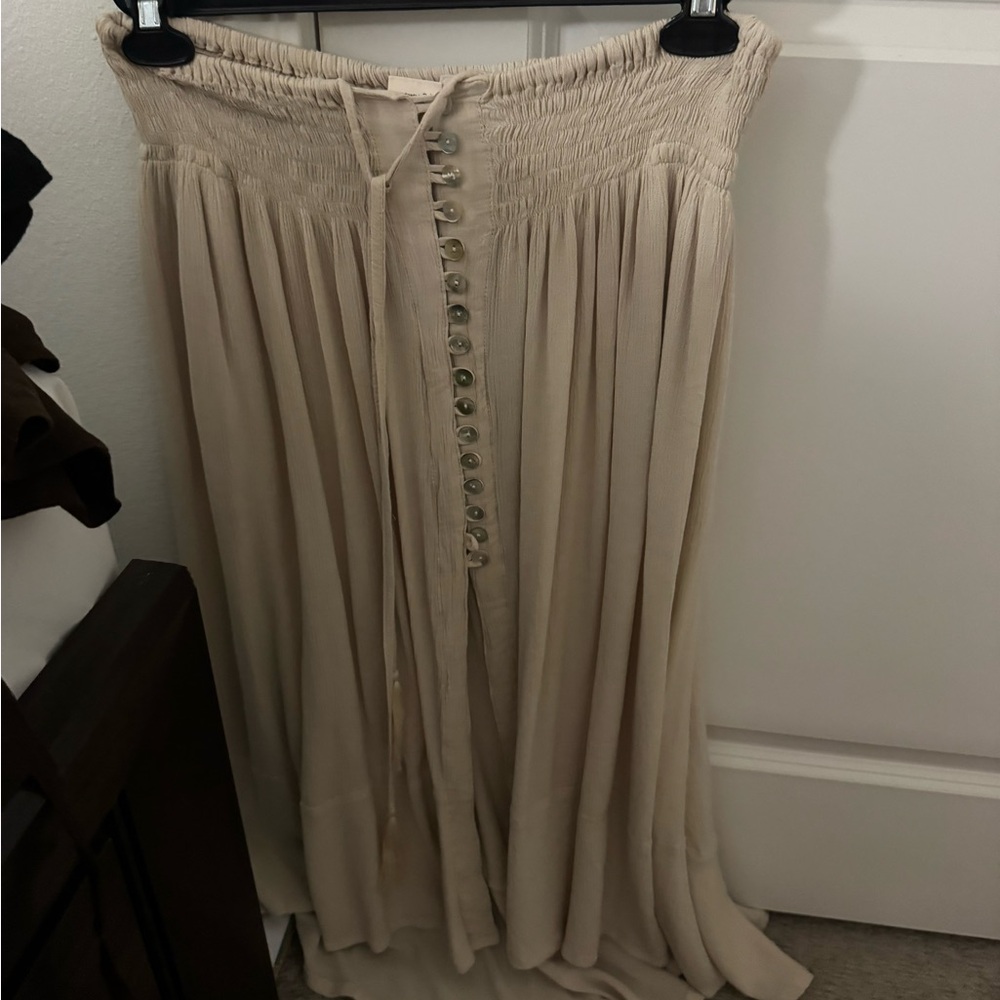 Chic Beige Maxi Skirt with Button Detail